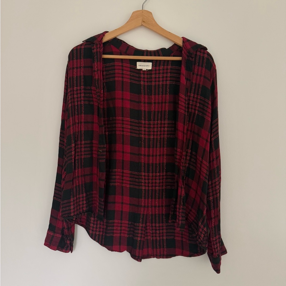 Vici Plaid Button Down Shirt with Metallic Detail